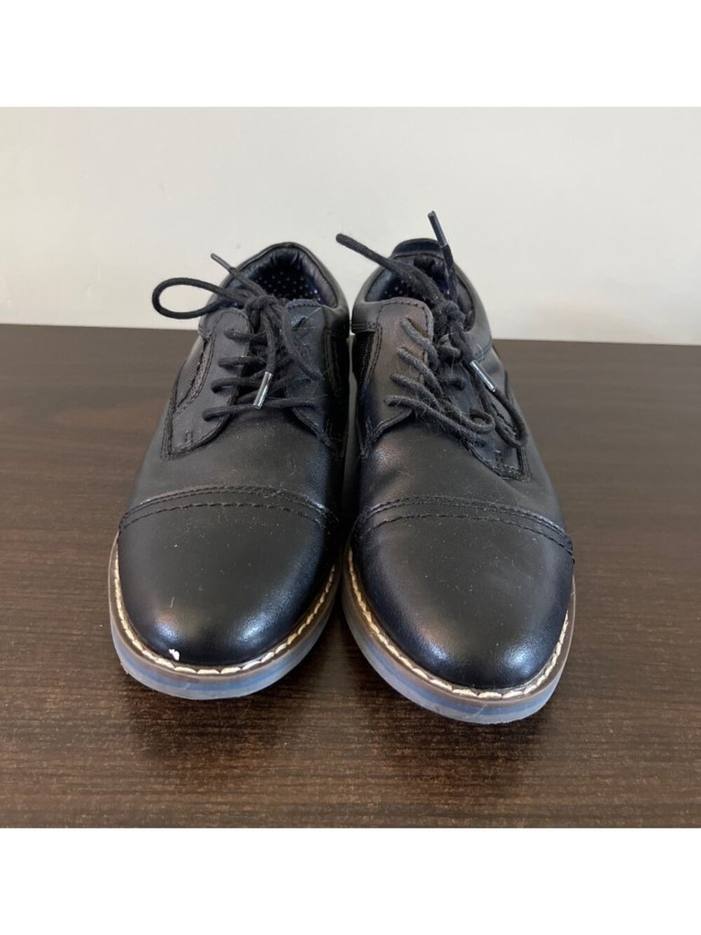 Steve Madden Boys Size 3 Toliverr Black Leather Oxford Dress Shoes Cap Toe